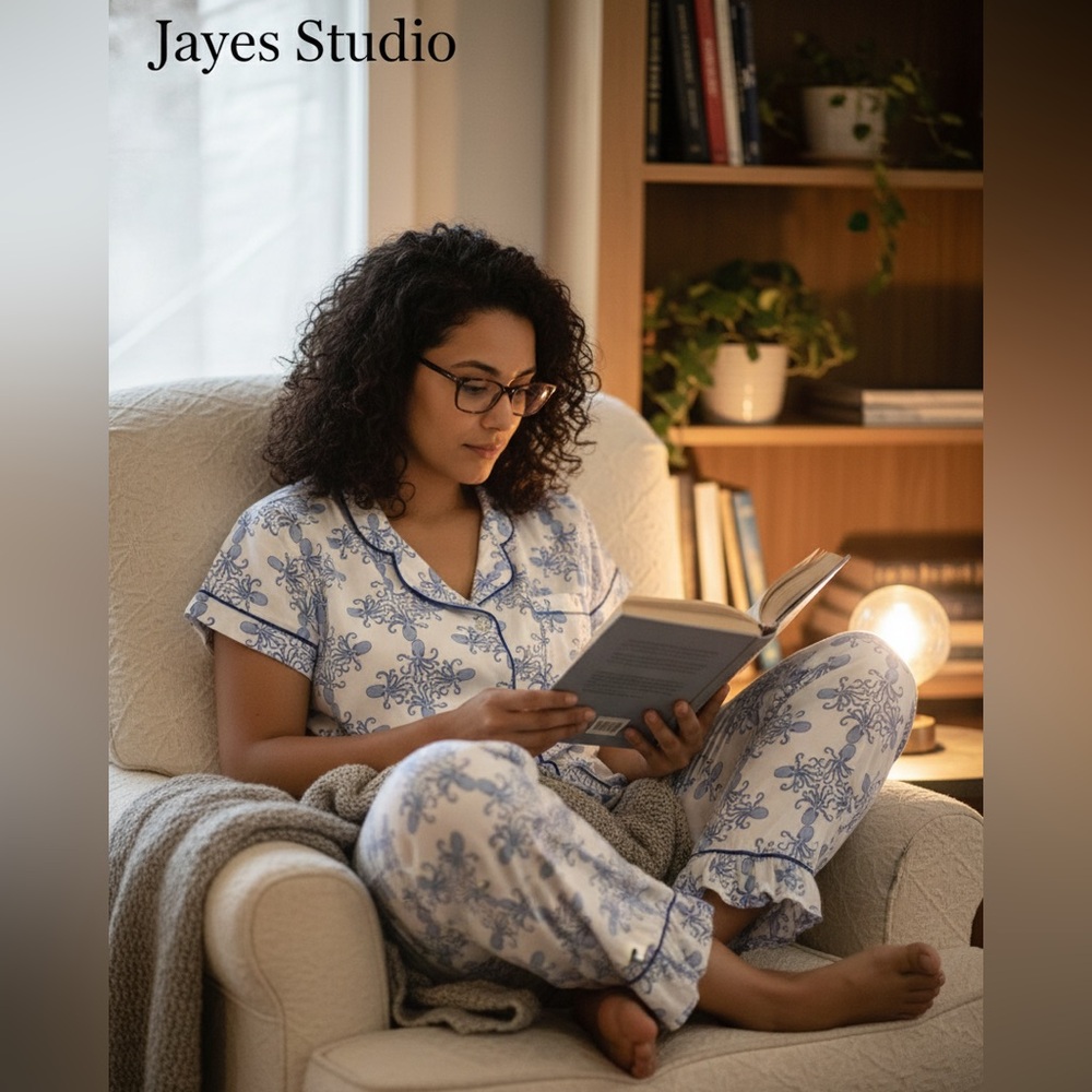 Jayes Studio White and Blue Sea Life Octopus Pajama Set Loungewear